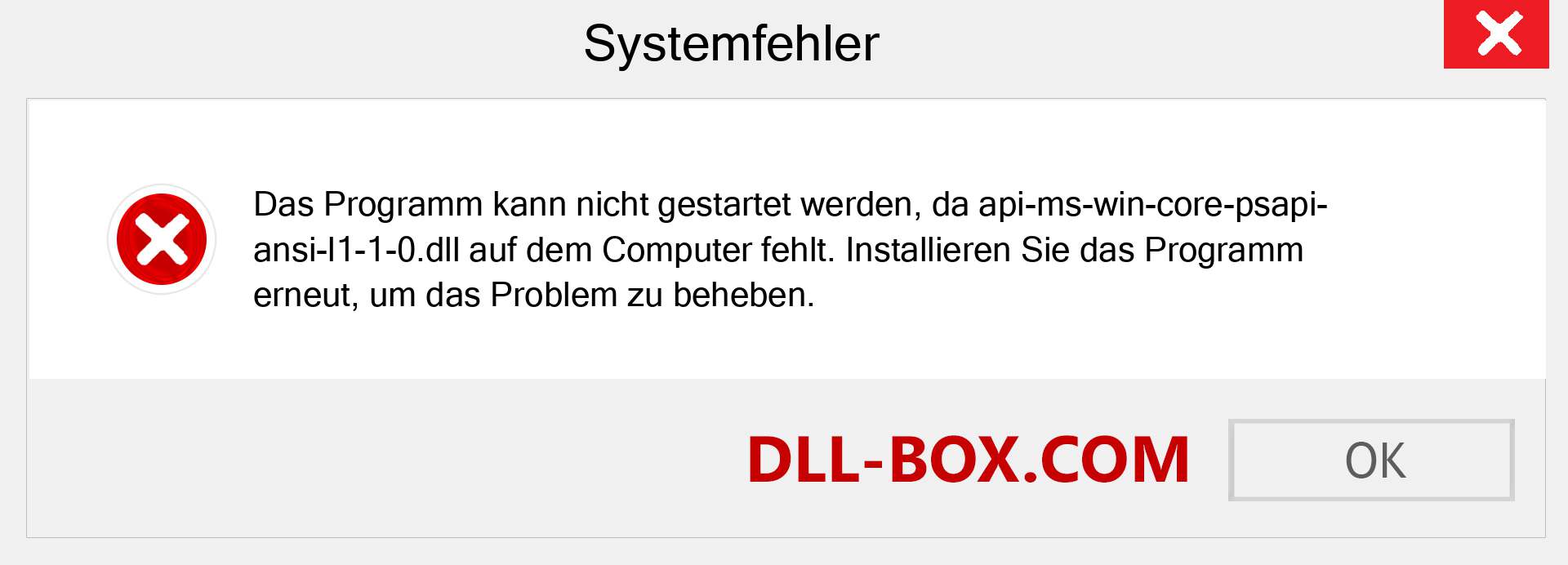 api-ms-win-core-psapi-ansi-l1-1-0.dll-Datei fehlt?. Download für Windows 7, 8, 10 - Fix api-ms-win-core-psapi-ansi-l1-1-0 dll Missing Error unter Windows, Fotos, Bildern